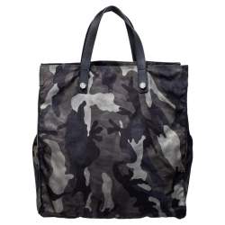Prada Green Camouflage Nylon Skull Shopper Tote Bag
