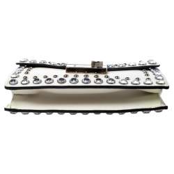 Pre Owned Prada Off White Studded Saffiano Leather Mini Sound Crossbody Bag