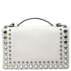 Pre Owned Prada Off White Studded Saffiano Leather Mini Sound Crossbody Bag