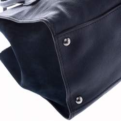Pre Owned Prada Navy Blue Leather and Suede Twin Pocket Double Handle Tote