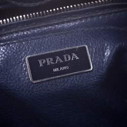 Pre Owned Prada Navy Blue Leather and Suede Twin Pocket Double Handle Tote
