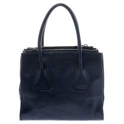 Pre Owned Prada Navy Blue Leather and Suede Twin Pocket Double Handle Tote