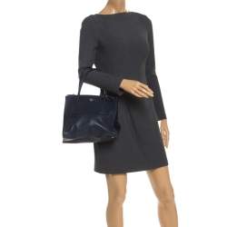 Pre Owned Prada Navy Blue Leather and Suede Twin Pocket Double Handle Tote