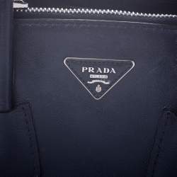 Pre Owned Prada Navy Blue Leather and Suede Twin Pocket Double Handle Tote