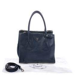 Pre Owned Prada Navy Blue Leather and Suede Twin Pocket Double Handle Tote