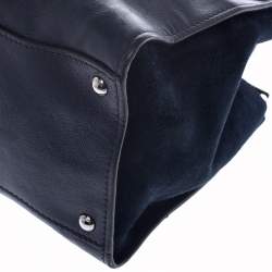 Pre Owned Prada Navy Blue Leather and Suede Twin Pocket Double Handle Tote