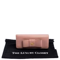 Pre Owned Prada Pink Saffiano Leather Bow Continental Wallet