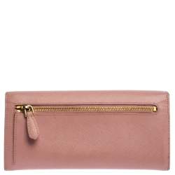 Pre Owned Prada Pink Saffiano Leather Bow Continental Wallet