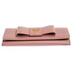 Pre Owned Prada Pink Saffiano Leather Bow Continental Wallet