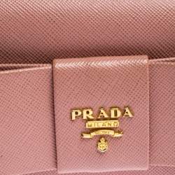 Pre Owned Prada Pink Saffiano Leather Bow Continental Wallet