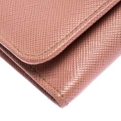 Pre Owned Prada Pink Saffiano Leather Bow Continental Wallet