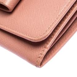 Pre Owned Prada Pink Saffiano Leather Bow Continental Wallet