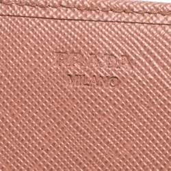 Pre Owned Prada Pink Saffiano Leather Bow Continental Wallet