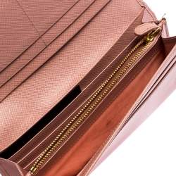 Pre Owned Prada Pink Saffiano Leather Bow Continental Wallet