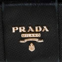Pre Owned Prada Black Saffiano Lux Leather Bow Zip Around Wallet 