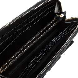 Pre Owned Prada Black Saffiano Lux Leather Bow Zip Around Wallet 