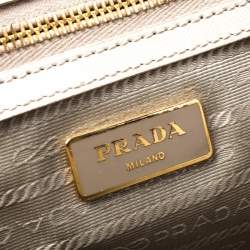 Pre Owned Prada White Saffiano Lux Leather Large Double Zip Tote