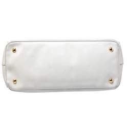 Pre Owned Prada White Saffiano Lux Leather Large Double Zip Tote