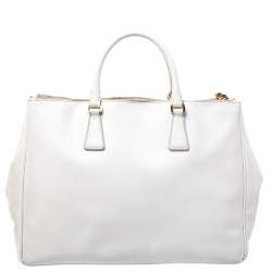 Pre Owned Prada White Saffiano Lux Leather Large Double Zip Tote