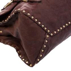 Pre Owned Prada Brown Nappa Leather Aviator Studded Satchel