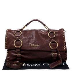 Pre Owned Prada Brown Nappa Leather Aviator Studded Satchel