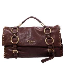 Pre Owned Prada Brown Nappa Leather Aviator Studded Satchel