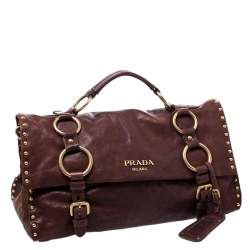 Pre Owned Prada Brown Nappa Leather Aviator Studded Satchel