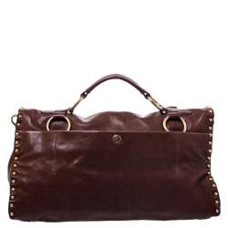 Pre Owned Prada Brown Nappa Leather Aviator Studded Satchel