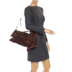 Pre Owned Prada Brown Nappa Leather Aviator Studded Satchel