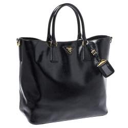 Pre Owned Prada Black Patent Leather Vernic Shopper Tote