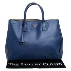 Pre Owned Prada Blue Saffiano Lux Leather Executive Double Zip Tote