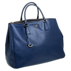 Pre Owned Prada Blue Saffiano Lux Leather Executive Double Zip Tote