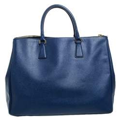 Pre Owned Prada Blue Saffiano Lux Leather Executive Double Zip Tote