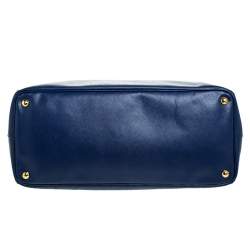 Pre Owned Prada Blue Saffiano Lux Leather Executive Double Zip Tote