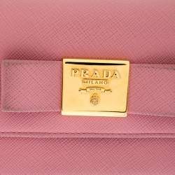 Pre Owned Prada Pink Saffiano Leather Bow Flap Trifold Wallet