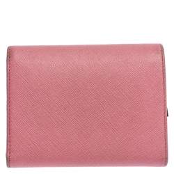 Pre Owned Prada Pink Saffiano Leather Bow Flap Trifold Wallet