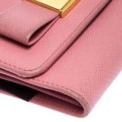 Pre Owned Prada Pink Saffiano Leather Bow Flap Trifold Wallet