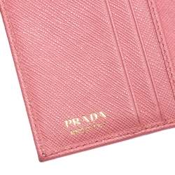 Pre Owned Prada Pink Saffiano Leather Bow Flap Trifold Wallet