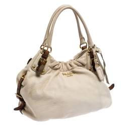 Pre Owned Prada Off-White Leather Buckle Satchel