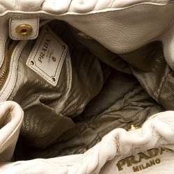 Pre Owned Prada Off-White Leather Buckle Satchel