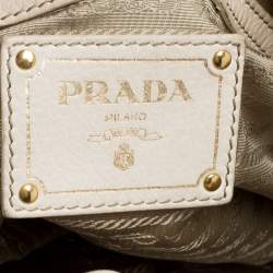 Pre Owned Prada Off-White Leather Buckle Satchel