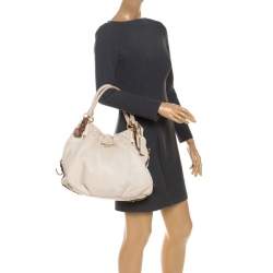 Pre Owned Prada Off-White Leather Buckle Satchel