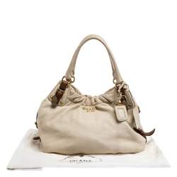 Pre Owned Prada Off-White Leather Buckle Satchel