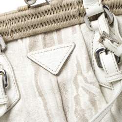 Pre Owned Prada Beige/Cream Canvas and Leather Kiss Lock Satchel