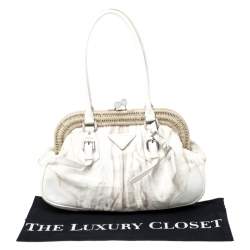 Pre Owned Prada Beige/Cream Canvas and Leather Kiss Lock Satchel