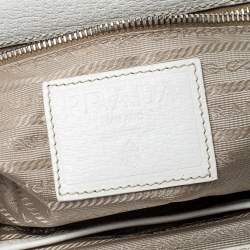 Pre Owned Prada Beige/Cream Canvas and Leather Kiss Lock Satchel