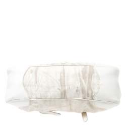 Pre Owned Prada Beige/Cream Canvas and Leather Kiss Lock Satchel