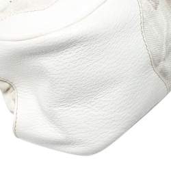 Pre Owned Prada Beige/Cream Canvas and Leather Kiss Lock Satchel