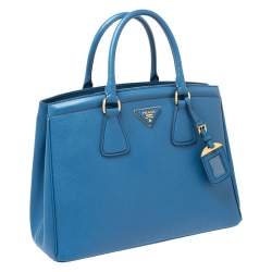 Pre Owned Prada Blue Saffiano Lux Leather Parabole Tote