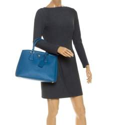 Pre Owned Prada Blue Saffiano Lux Leather Parabole Tote